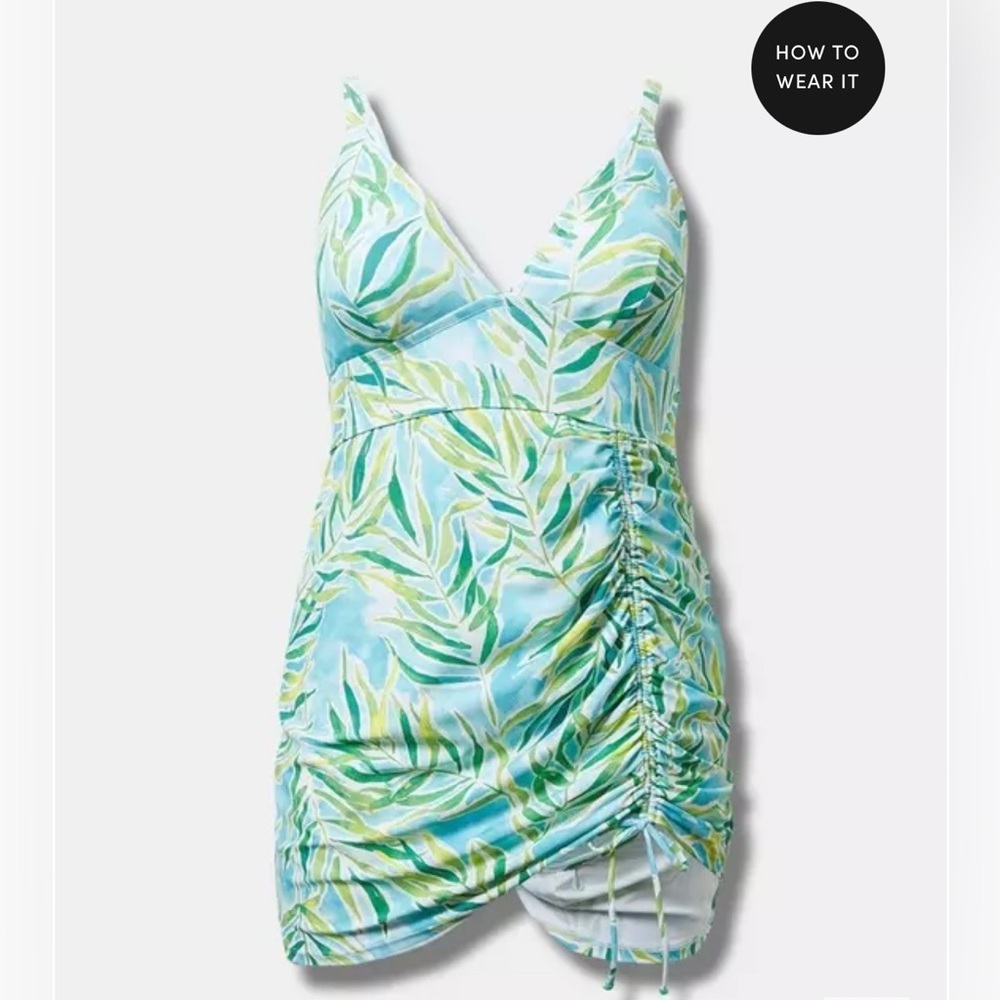 New! Torrid sz 3‎ Summer Tropical Blue Radiance Side Cinch Fitted Swim Dress 3X